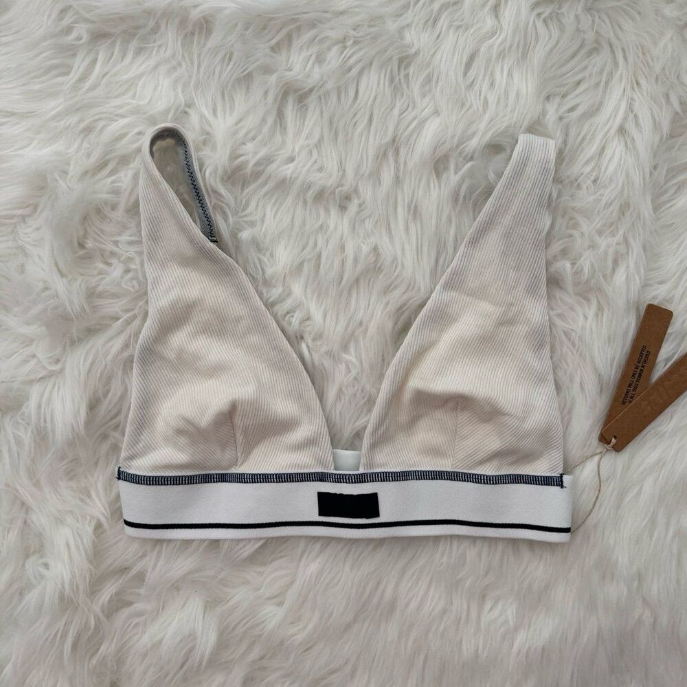 Skims Cotton Rib Plunge Bralette Marble Size XS